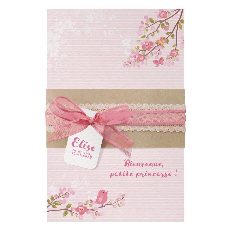 Faire-part naissance élégant bohème rose fleurs dentelle Belarto Welcome Wonder 717032