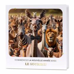 Tous les animaux de la savane se sont réunis sur cette carte de vœux pour vous offrir leur plus beau sourire !