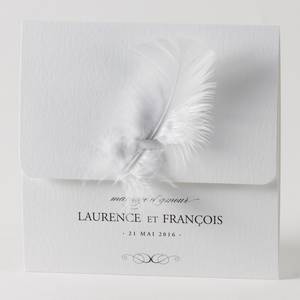 Vos faire part mariage classiques chic - Faire-part de mariage blanc et plume