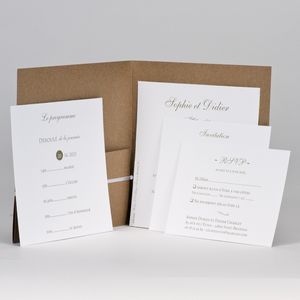 Faire-part de mariage kraft et blanc avec 4 cartons d'invitation