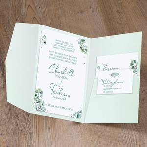 Faire-part mariage nature, couleur vert d'eau avec 3 invitations